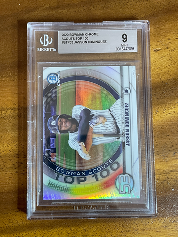 2020 1ST BOWMAN CHROME JASSON DOMINGUEZ ROOKIE PROSPECT BTP53 BGS 9 MINT SCOUTS TOP 100