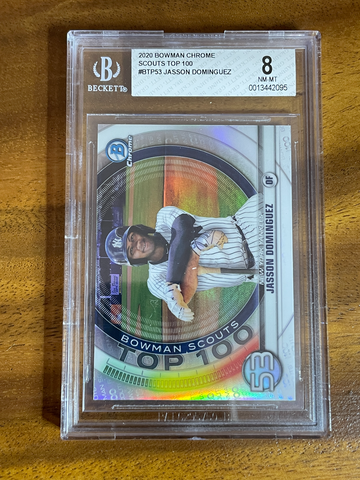 2020 1ST BOWMAN CHROME JASSON DOMINGUEZ ROOKIE PROSPECT BTP53 BGS 8 NEAR MINT-MINT SCOUTS TOP 100