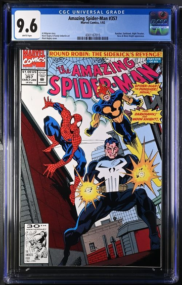THE AMAZING SPIDER-MAN #357 CGC 9.6 NM+ WHITE 1/92 PUNISHER DARKHAWK NOVA