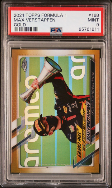 2021 TOPPS CHROME FORMULA 1 MAX VERSTAPPEN #168 GOLD PARALLEL SP / 50 PSA 9 MINT 