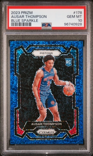 2023 PANINI PRIZM AUSAR THOMPSON #178 ROOKIE BLUE SPARKLE SSP /144 PSA 10 GEM MINT