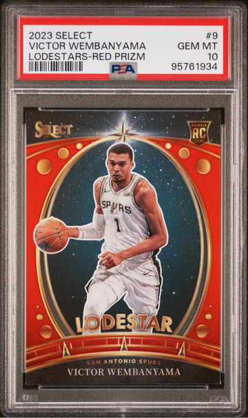 2023 PANINI SELECT VICTOR WEMBANYAMA ROOKIE LODESTARS RED PRIZM SSP PSA 10 GEM MINT