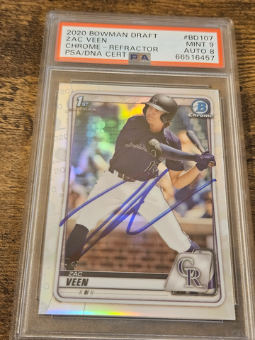 2020 Bowman Chrome 1st Zac Veen Refractor In Person Auto PSA 9