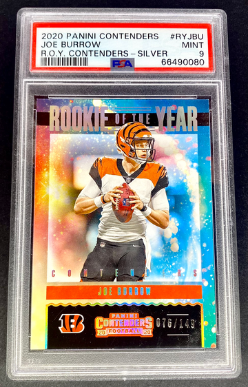 2020 Panini Contenders Joe Burrow Rookie Of The Year Contenders Silver /149 PSA 9