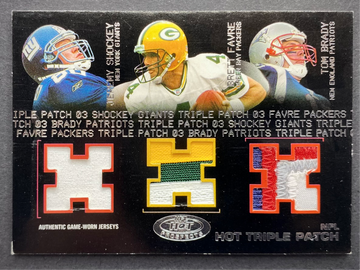 2003 Fleer Tom Brady / Brett Favre / Jeremy Shockey Hot Prospects Game-Worn Patches /50