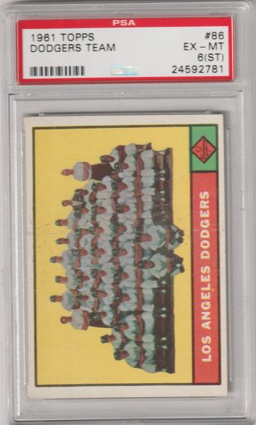 1961 Topps #86 Los Angeles Dodgers Team PSA 6 ST (Excellent-Mint) Stain