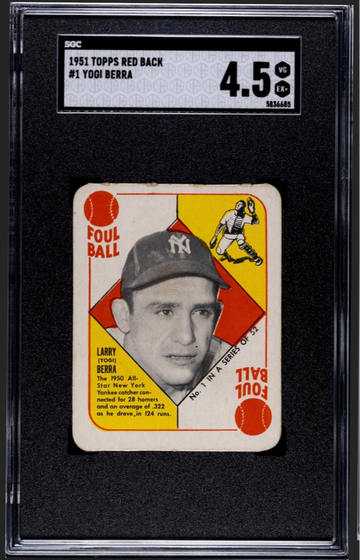 YOGI BERRA 1951 TOPPS RED BACK SGC 4.5!