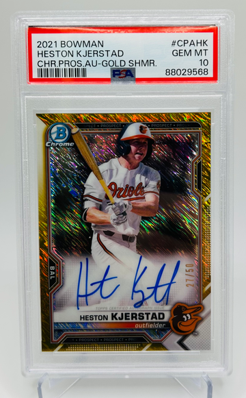 2021 Bowman Chrome Heston Kjerstad Gold Shimmer Refractor Auto /50 PSA 10 Gem Mint #CPA-HK