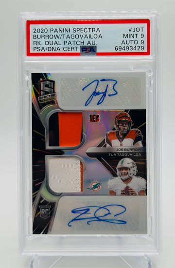 2020 Panini Spectra Joe Burrow Tua Tagovailoa Dual Rookie Patch Auto /30 PSA 9 Mint #RDPA-JOT RPA RC