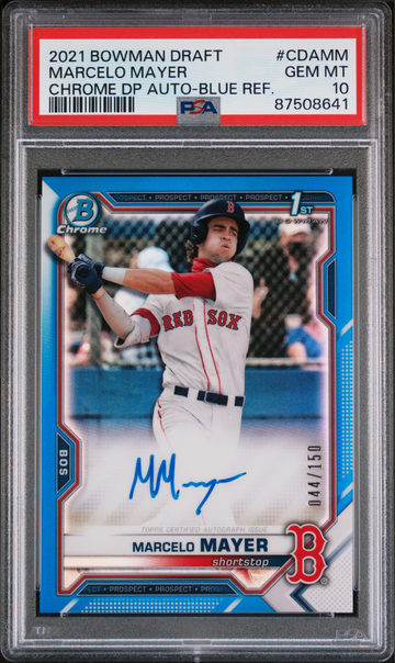 MARCELO MAYER PSA 10 2021 BOWMAN CHROME DRAFT 1ST BLUE REFRACTOR AUTO /150 