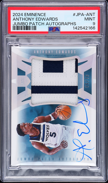 2024 Panini Eminence Anthony Edwards Game Used Jumbo Patch Auto 6/10 PSA 9