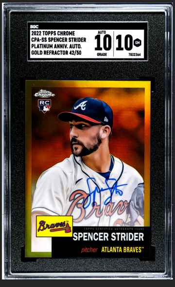 2022 Topps Chrome Platinum Anniversary  Auto Spencer Strider Gold 42/50 Pop 1