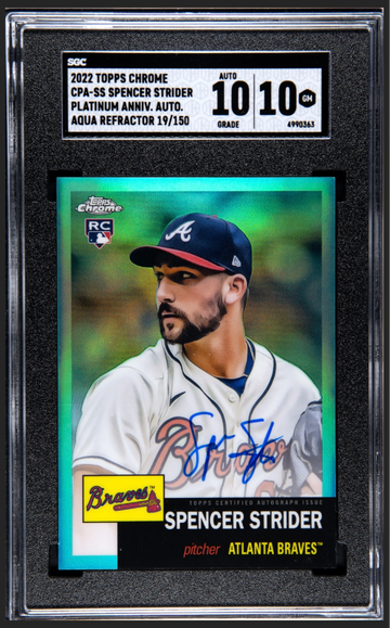 2022 Topps Chrome Spencer Strider Platinum Anniversary Aqua Refractor Auto /150