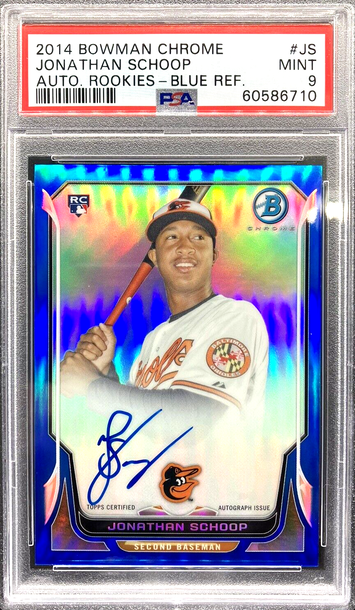 2014 Bowman Chrome Jonathan Schoop Blue Refractor On-Card Auto RC #028/250 PSA 9