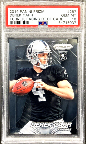 2014 Panini Prizm #257 Derek Carr Facing Right RC * PSA 10 GEM MT * Rookie Card