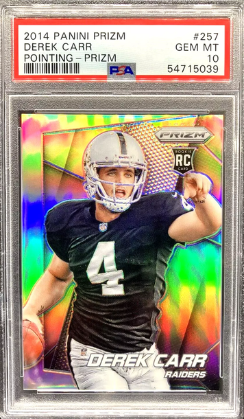2014 Panini Prizm #257 Derek Carr Pointing Silver RC * PSA 10 GEM MT * Pop 21