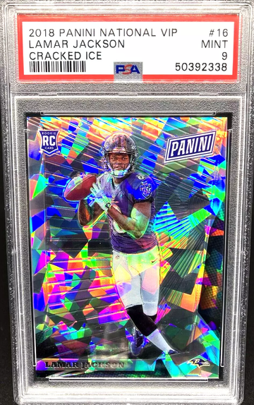 2018 Panini National VIP Lamar Jackson Cracked Ice RC #06/50 * PSA 9 MINT *
