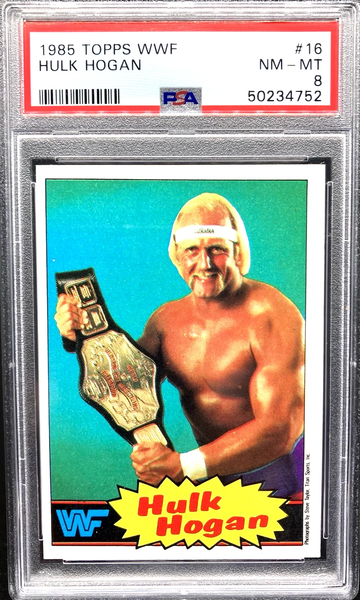1985 Topps WWF Hulk Hogan #16 Rookie WWE HOF Blue Background *PSA 8 NM-MINT* RC