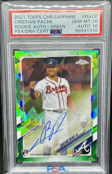 2021 TOPPS CHROME SAPPHIRE EDITION CRISTIAN PACHE ROOKIE AUTO GREEN 21/50 PSA 10 AUTO 10!!
