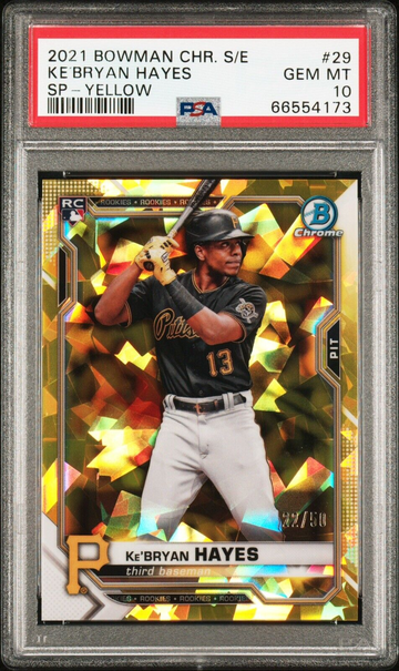 2021 BOWMAN CHROME SAPPHIRE EDITION KE'BRYAN HAYES SP VARIATION YELLOW 22/50 PSA 10!!