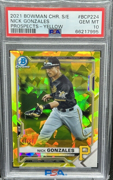 2021 BOWMAN CHROME SAPPHIRE EDITION NICK GONZALES PROSPECTS - YELLOW 46/50 PSA 10!