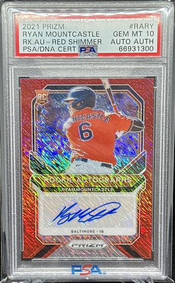 2021 PANINI PRIZM RYAN MOUNTCASTLE ROOKIE AUTOGRAPHS - RED SHIMMER FOTL 7/7 PSA 10!