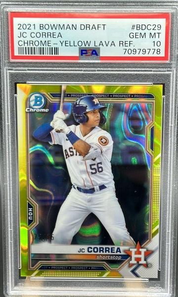 2021 BOWMAN DRAFT CHROME PROSPECTS JC CORREA YELLOW LAVA REFRACTOR  75/75 PSA 10!