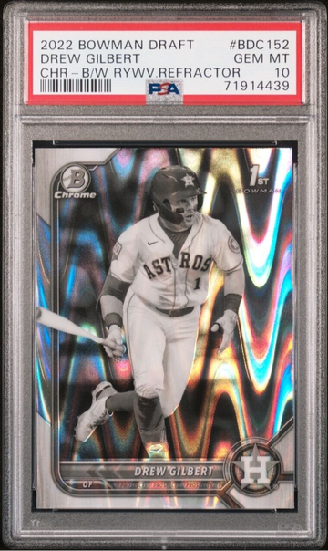 2022 BOWMAN DRAFT CHROME DREW GILBERT BLACK/WHITE RAYWAVE PSA 10!