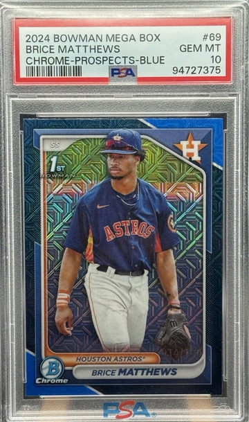 2024 BOWMAN MEGA BOX CHROME PROSPECTS BRICE MATTHEWS BLUE 14/150 PSA 10!!