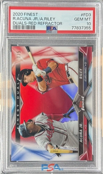 2020 TOPPS FINEST RONALD ACUNA JR./AUSTIN RILEY FINEST DUALS RED REFRACTOR 1/5 PSA 10!!