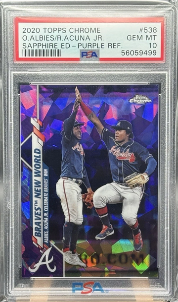 2020 TOPPS CHROME SAPPHIRE EDITION OZZIE ALBIES/RONALD ACUNA JR. PURPLE REFRACTOR /10 PSA 10!