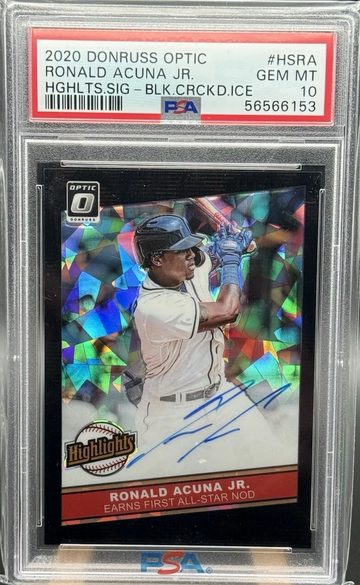 2020 DONRUSS OPTIC RONALD ACUNA JR. HIGHLIGHTS SIGNATURES BLACK CRACKED ICE 4/5 PSA 10!!