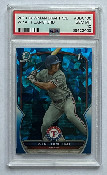 Wyatt Langford 2023 Bowman Chrome Draft 1st Blue Sapphire , PSA 10