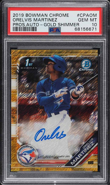 Orelvis Martinez 2019 Bowman Chrome GOLD Shimmer Refractor #/50 Auto , PSA 10