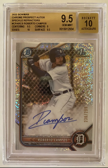 2022 Bowman Chrome Roberto Campos Prospect Auto Speckle Refractor BGS 9.5
