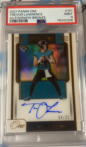 Trevor Lawrence 2021 Panini One Auto /20 RC PSA 9