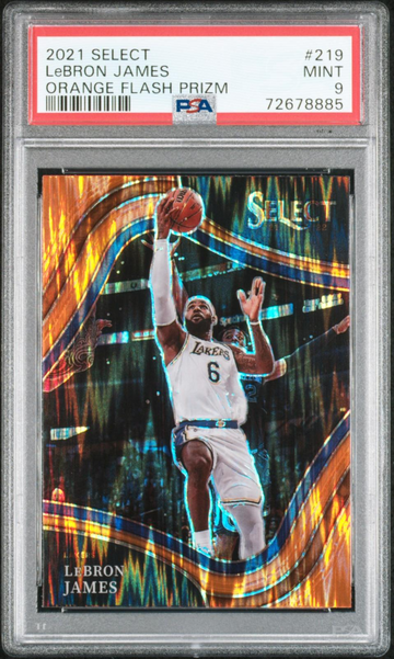 2021 Panini Select #219 Lebron James - Courtside Orange Flash Prizm | PSA 9