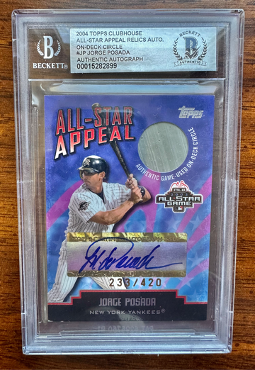 2004 Topps Clubhouse Jorge Posada autograph and game used on deck circle 