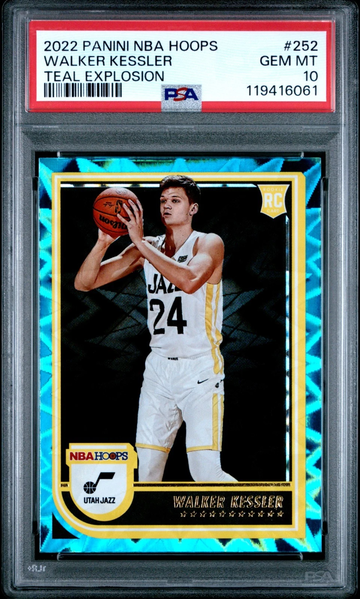 WALKER KESSLER 2022 Panini NBA Hoops TEAL EXPLOSION RC #252 PSA 10 GEM MINT