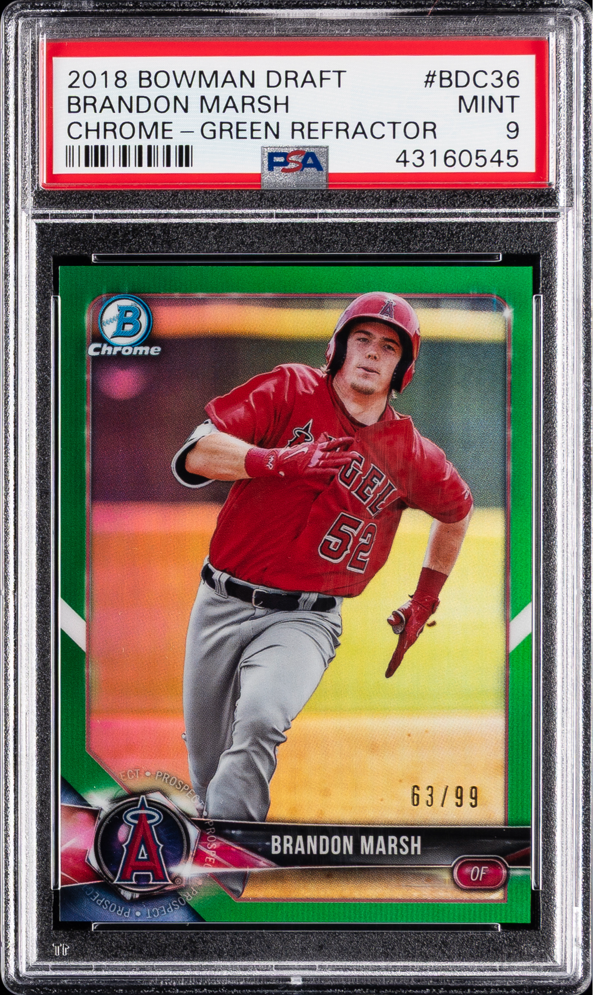 2018 Bowman Draft Chrome Brandon Marsh Green Refractor /99 PSA 9