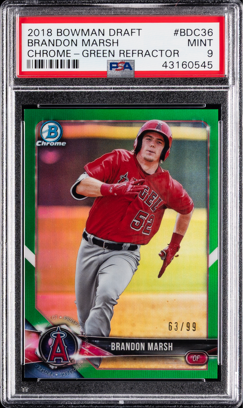 2018 bowman Brandon marsh auto リフ PSA9 2018 Bowman Draft Chrome Brandon Marsh Green Refractor /99 PSA 9