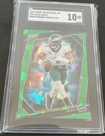 2023 panini the national vip jalen hurts green sparkle /99 SGC 10