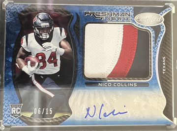2021 Nico Collins Certified Freshman Fabric Autograph Jumbo Tri Color Patch 06/15 Rookie #230