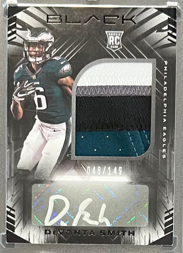 2021 DeVonta Smith Panini Black RC 4 Color Patch Auto 48/149