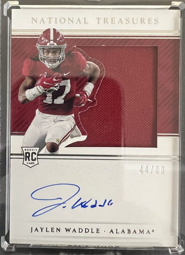 2021 Jaylen Waddle National Treasures Patch on Card Auto 44/99