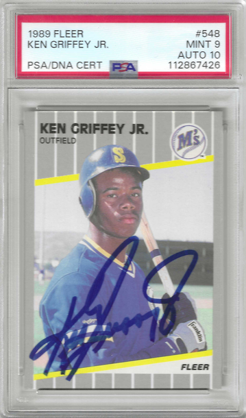 HOF Ken Griffey Jr 1989 Fleer #548 ROOKIE CARD PSA/DNA 9 MINT 10 GEM MINT AUTOGRAPH!