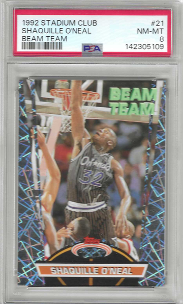 HOF Shaquille 'Shaq' O'Neal 1992 Stadium Club #21 RARE BEAM TEAM ROOKIE CARD PSA 8 NICE!
