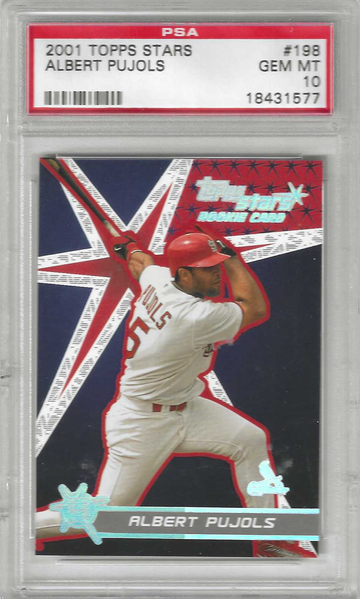 Future HOF Albert Pujols 2001 Topps Stars #198 ROOKIE CARD PSA 10 GEM MINT 703 HOMERUNS!