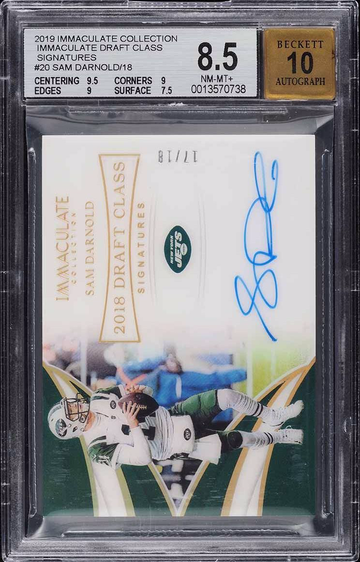 2019 IMMACULATE COLLECTION (17/18) SAM DARNOLD AUTO - Draft Class - #20 BGS 8.5
