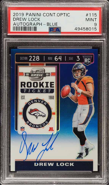 2019 PANINI CONTENDERS OPTIC BLUE DREW LOCK ROOKIE AUTO /75 #115 - PSA 9 MINT